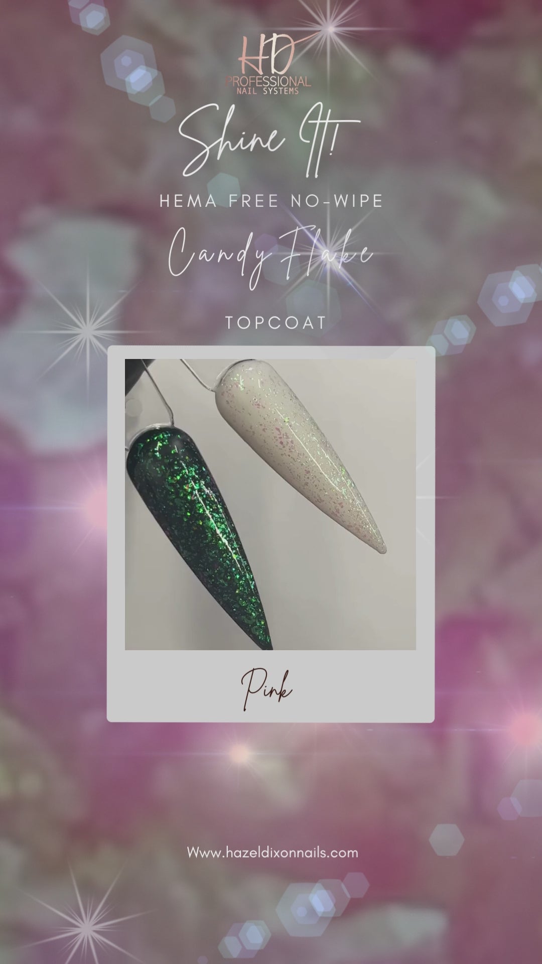 Shine It ! HEMA FREE - No Wipe Candy Flake Top Coat - Pink