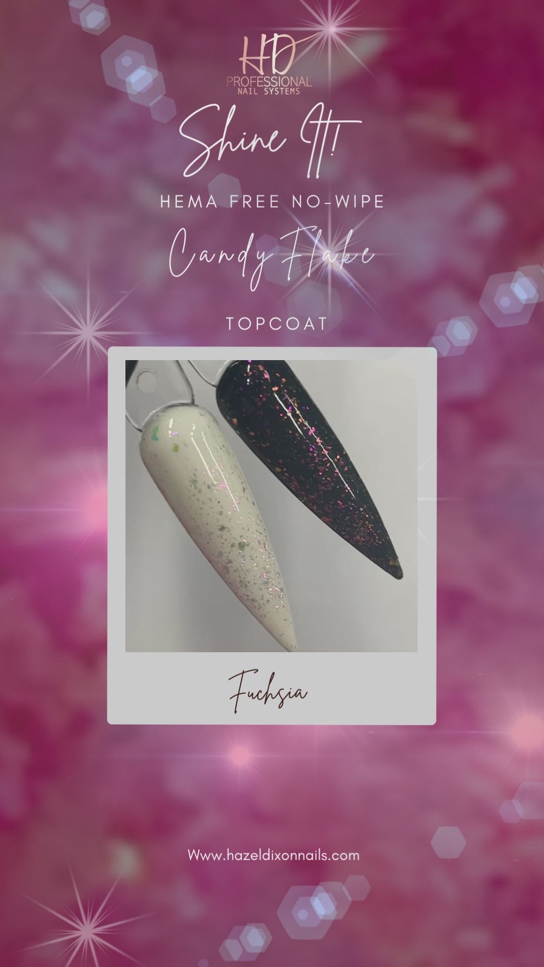 Shine It ! HEMA FREE - No Wipe Candy Flake Top Coat - Fuchsia