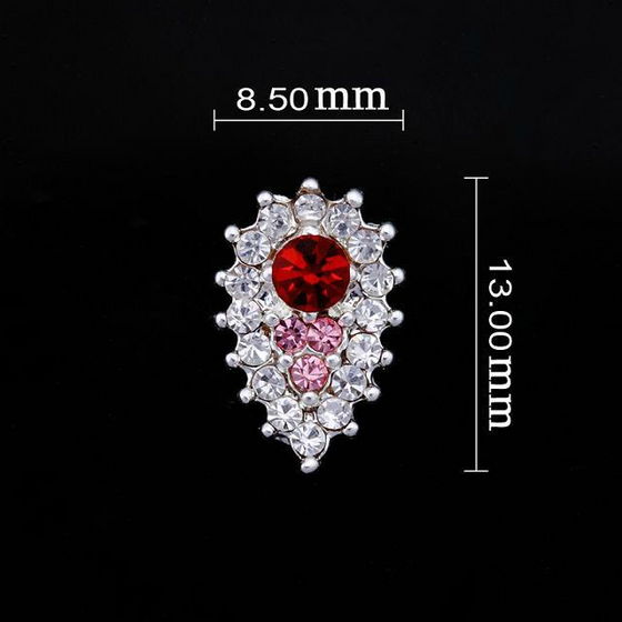 Medium Crystal/red/pink Teardrop Nail Jewellery