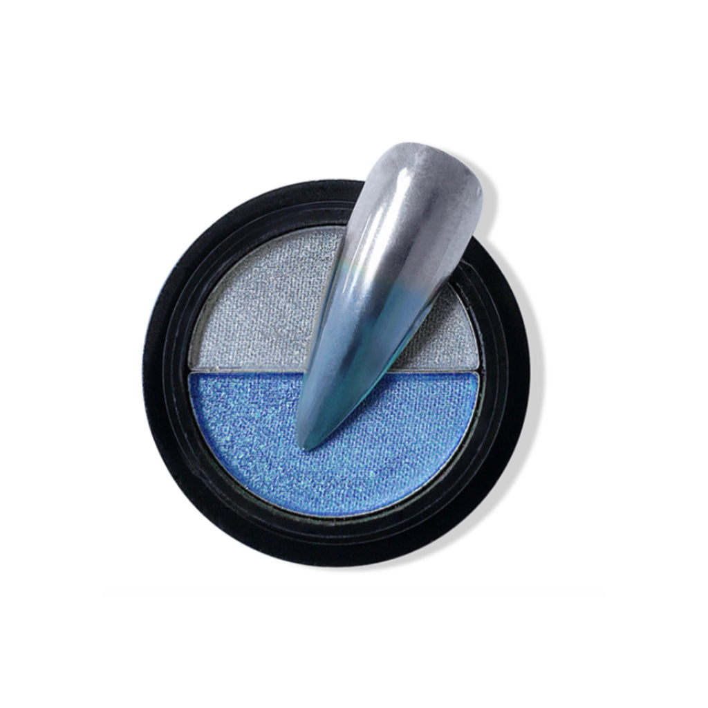 Duo Compact Chrome Powder - Pastel Blue & Silver