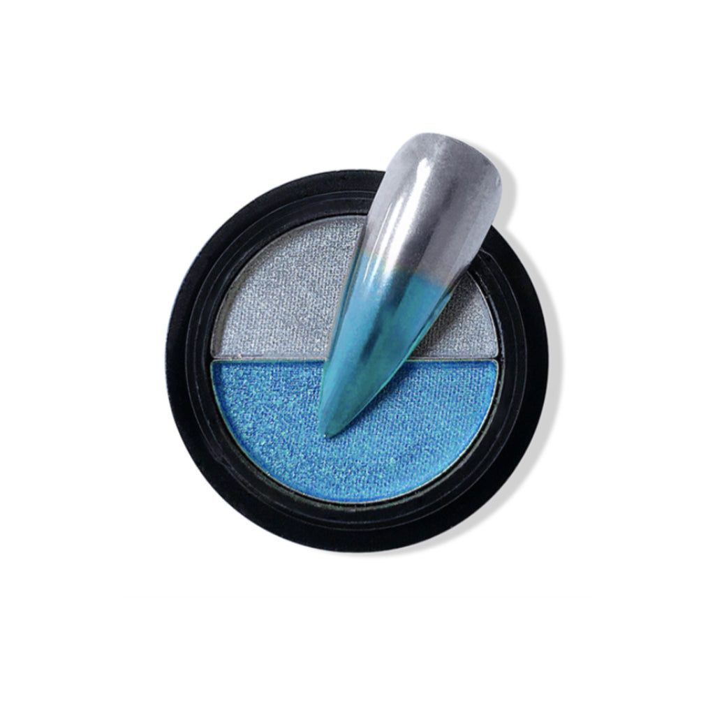 Duo Compact Chrome Powder - Sky Blue & Silver